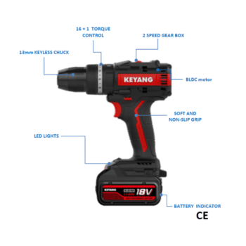 Keyang DM18BLW Accu klopboor schroefmachine 18V 2.0Ah - Afbeelding 3