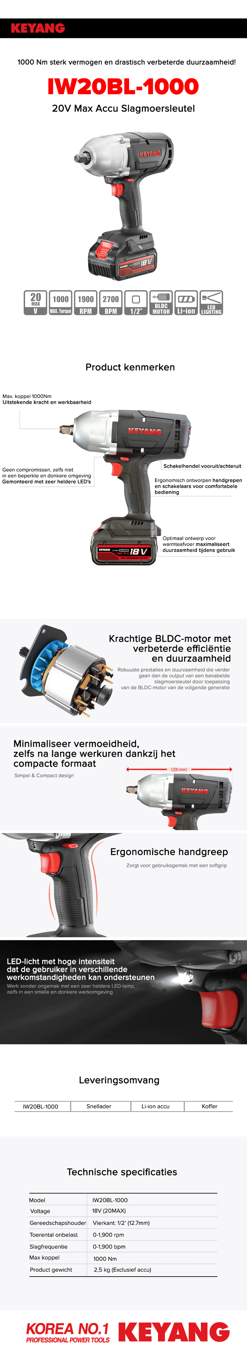 Slagmoersleutel Accu 20V Keyang