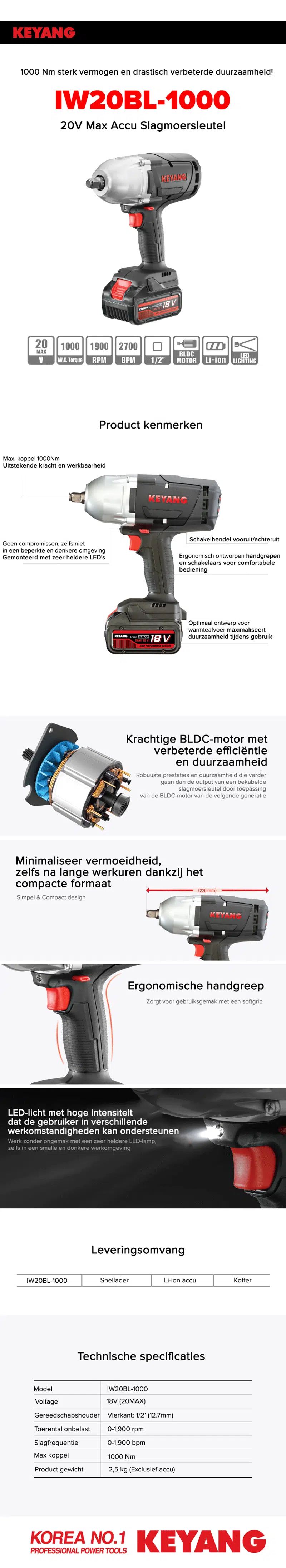 Slagmoersleutel Accu 20V Keyang