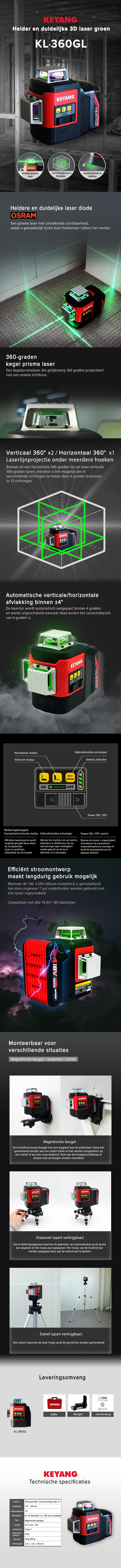 Kruislijnlaser Keyang KL360GL BODY