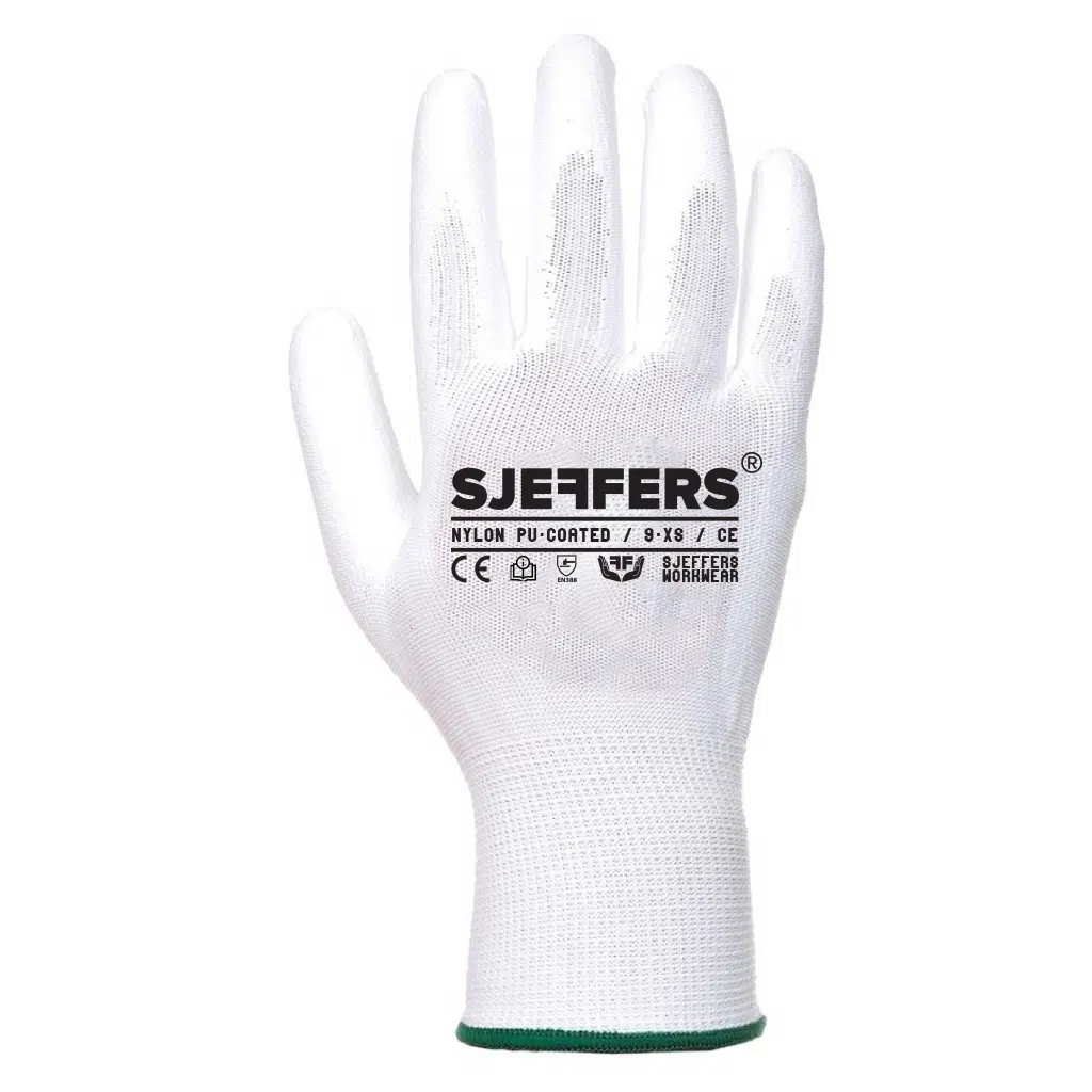Sjeffers Nylon PU-Coated Werkhandschoenen Wit 12 paar - Maat 6 t/m 11