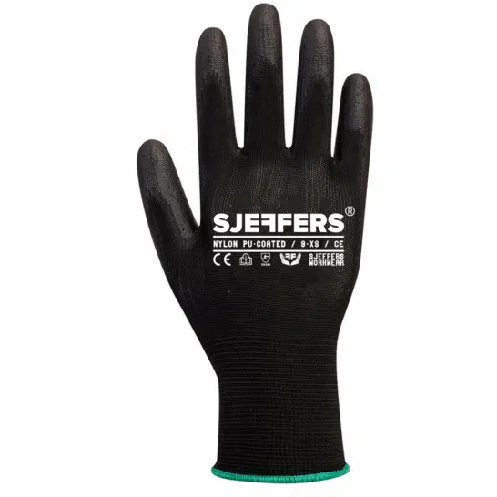 Sjeffers Nylon PU-Coated Werkhandschoenen Zwart 12 paar - Maat 8 t/m 11