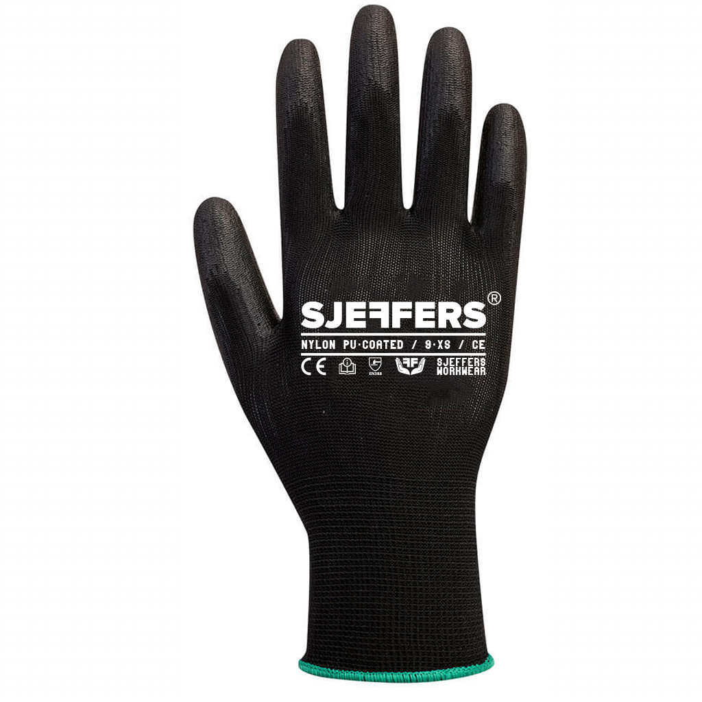 Sjeffers Nylon PU-Coated Werkhandschoenen Zwart 12 paar – Maat 8 t/m 11