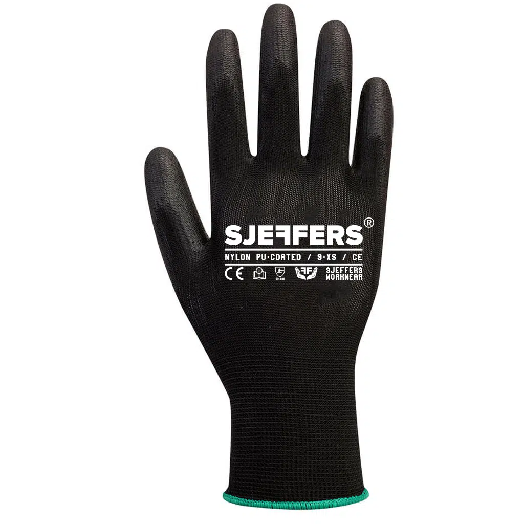 Sjeffers Nylon PU-Coated Werkhandschoenen Zwart 12 paar - Maat 8 t/m 11