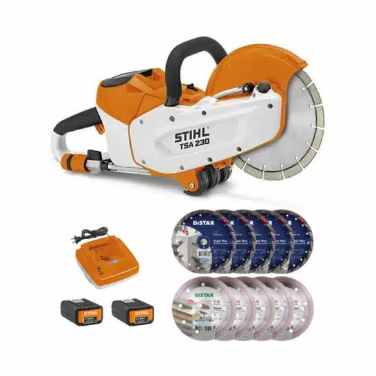 STIHL TSA 230 Accu doorslijpmachine + 5x DiStar Diamantschijf Turbo Super Max (beton) + 5x DiStar Diamantschijf Razor (keramiek) + 2x AP 300 S Accu + AL 500 Snellader