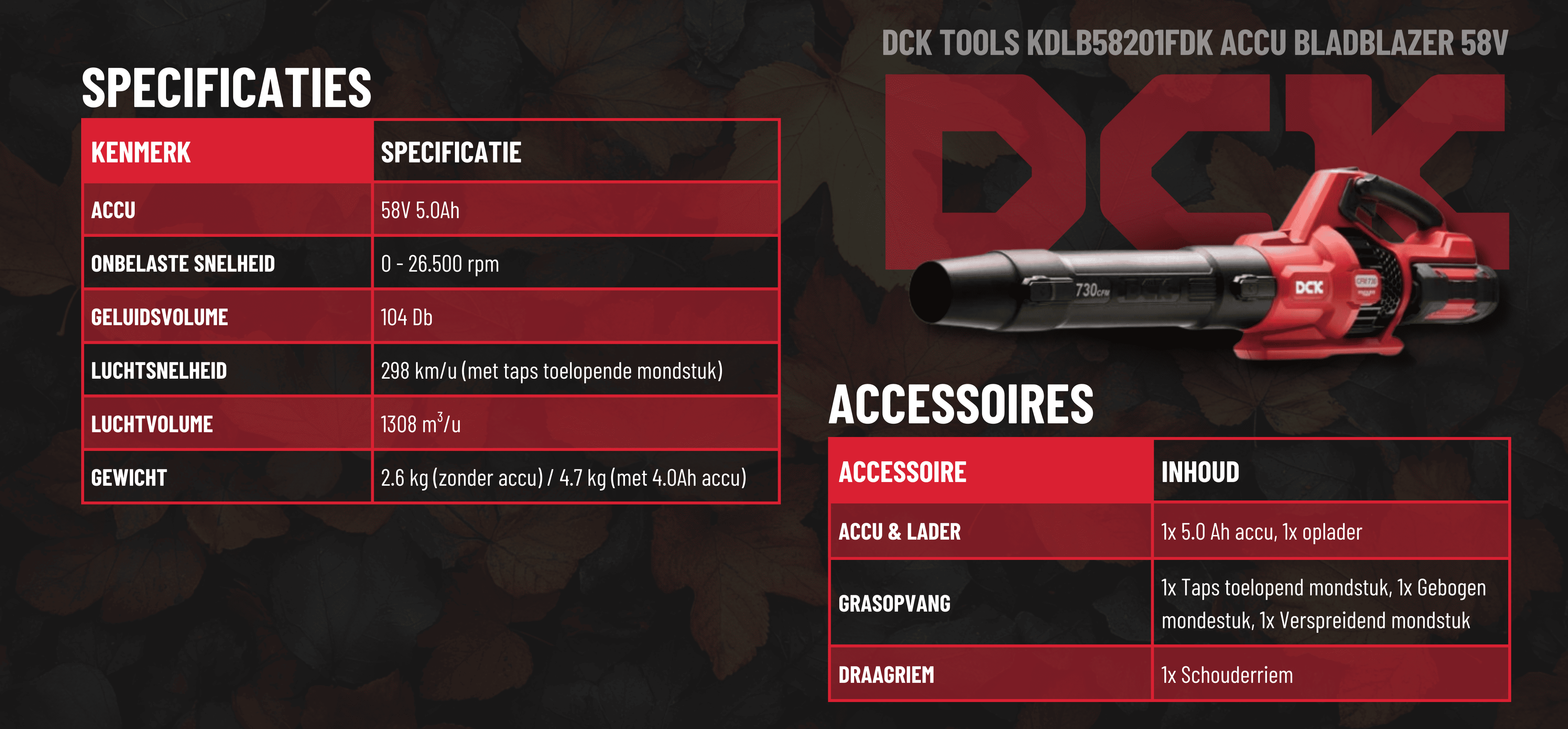 DCK 58V Bladblazer specificaties