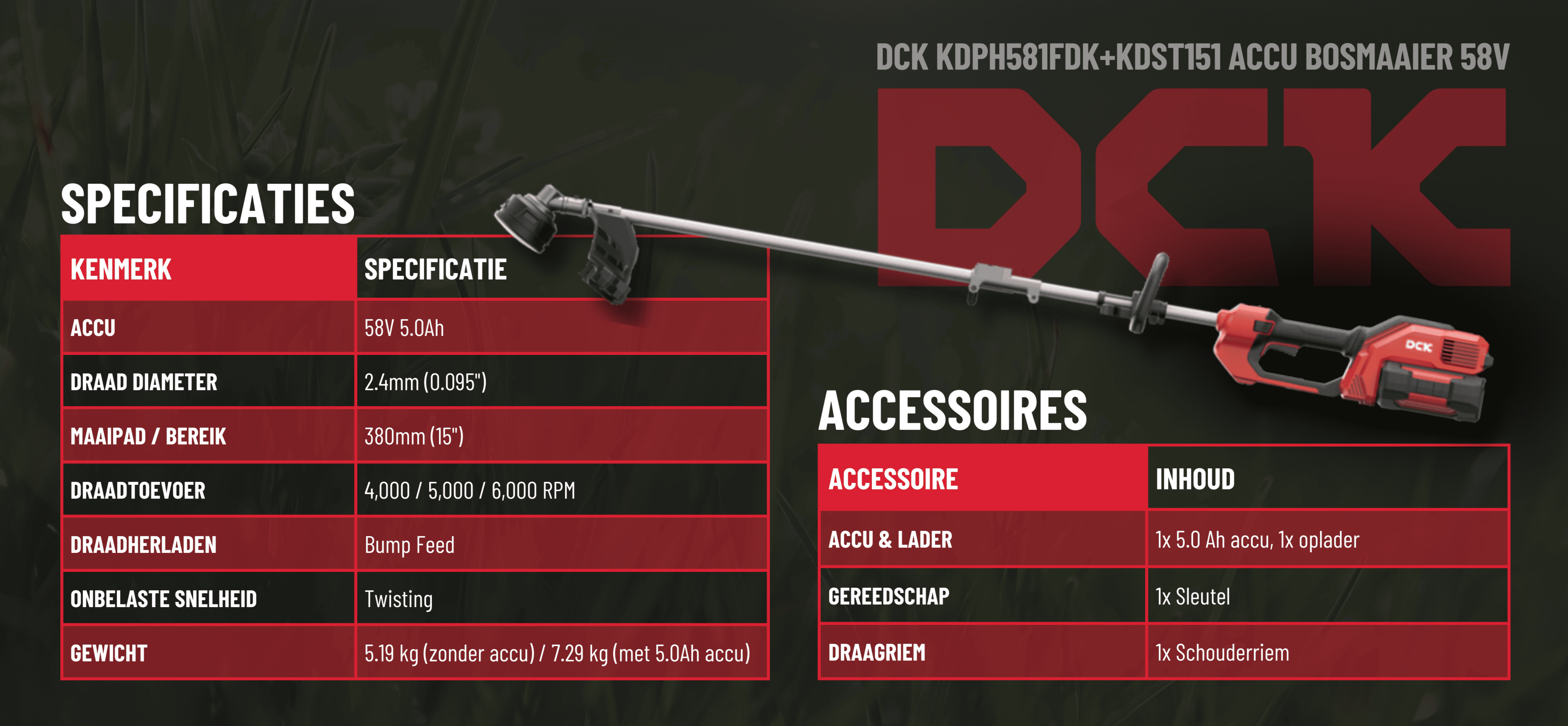 DCK 58V Bosmaaier specificaties