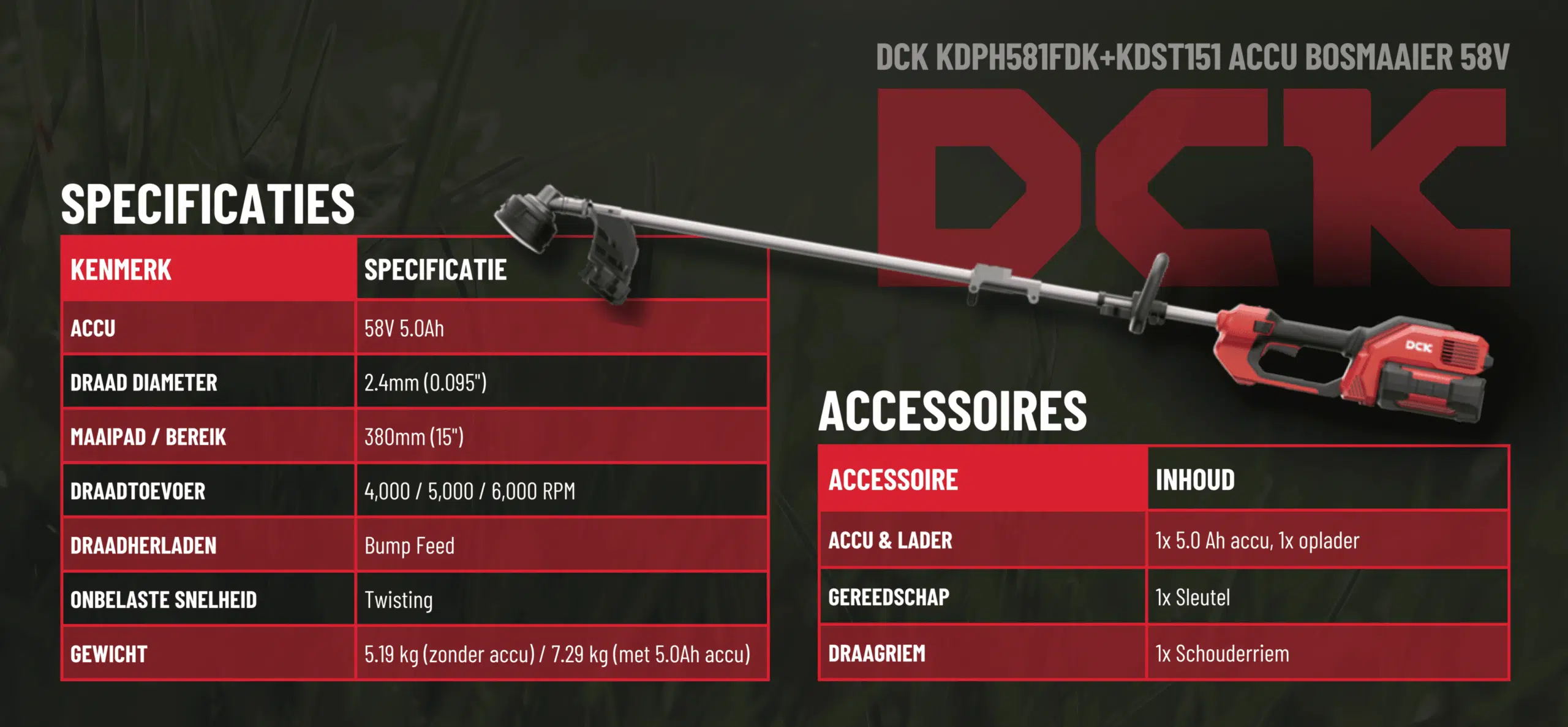 DCK 58V Bosmaaier specificaties