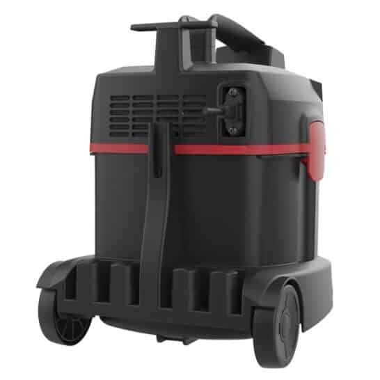 De achterkant van de Sprintus Floory ZERO stofzuiger met aansluitingen en kabelopslag.